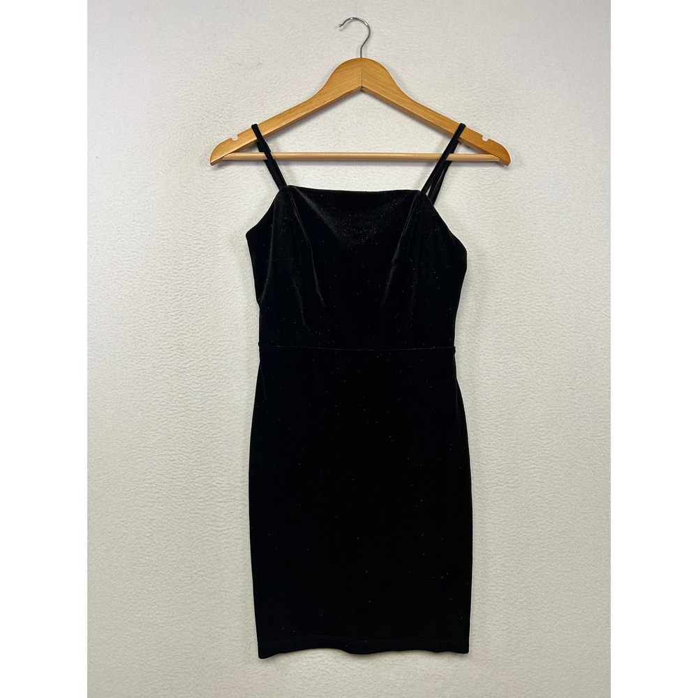 Glitter Glam Crystal Doll Juniors 1 Black Velvet Shimmer Mini Bodycon Dress